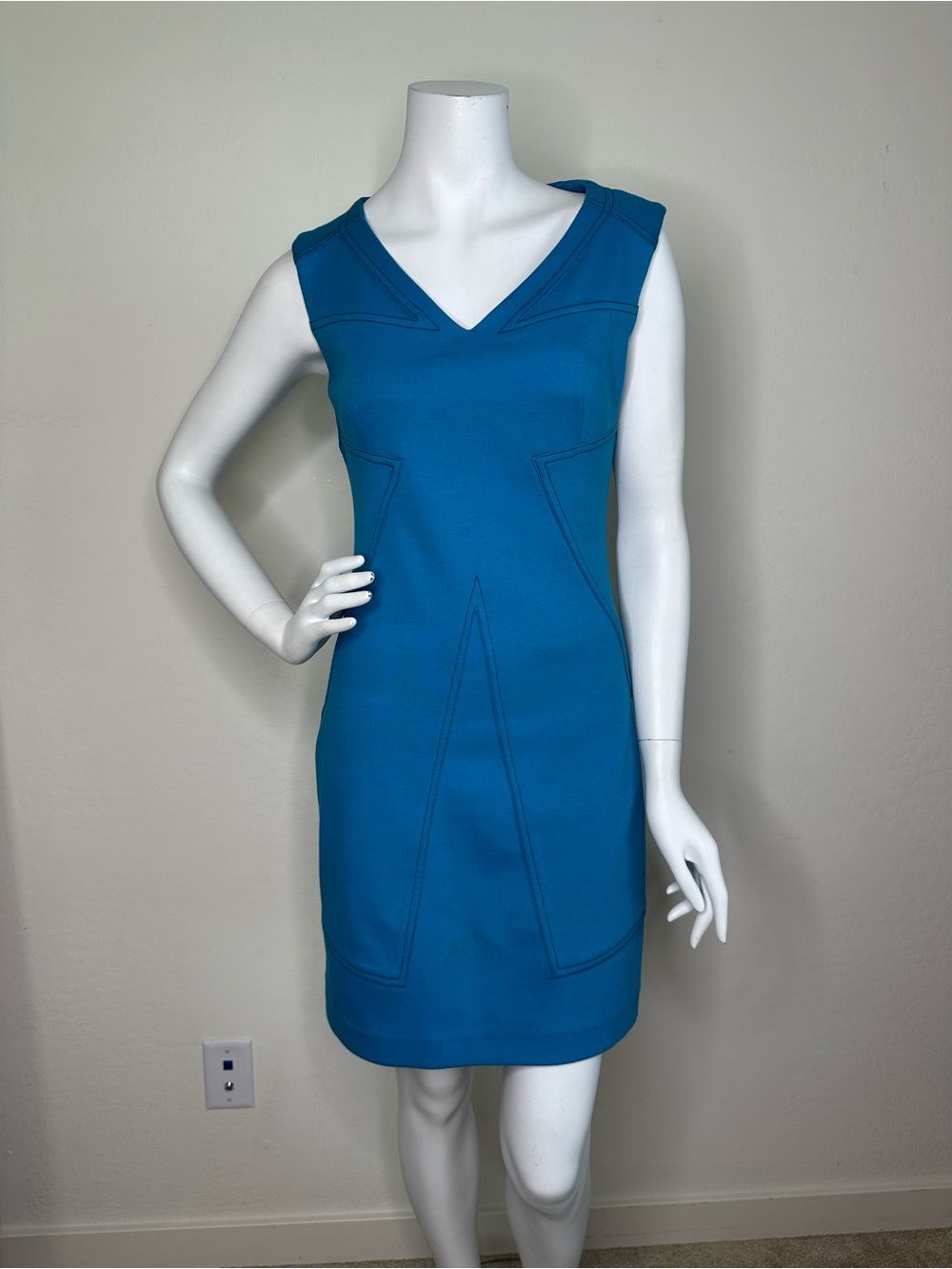 LAUNDRY BY SHELLI SEGAL TURQUOISE BLUE SLEEVELESS SHEATH DRESS SZ 2